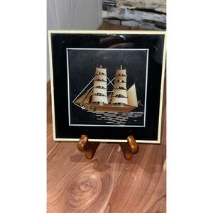 Miniature Vintage Made in Hong Kong Carved Art Sailboat